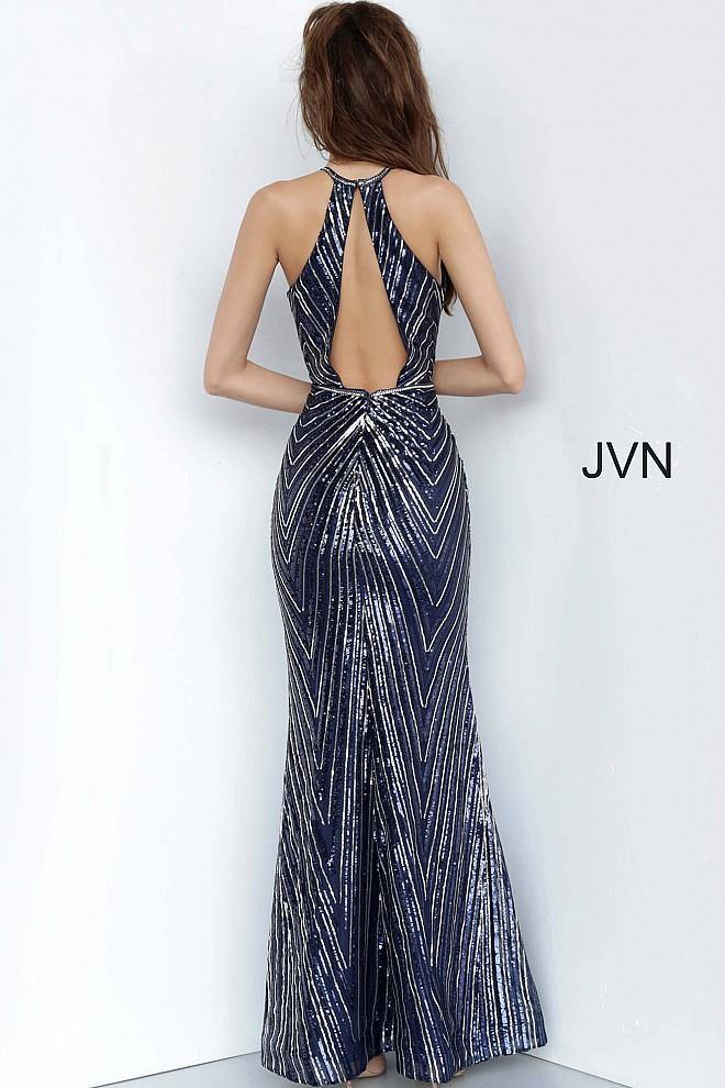 JVN by Jovani Long Halter Prom Dress JVN4710 Navy - The Dress Outlet Jovani