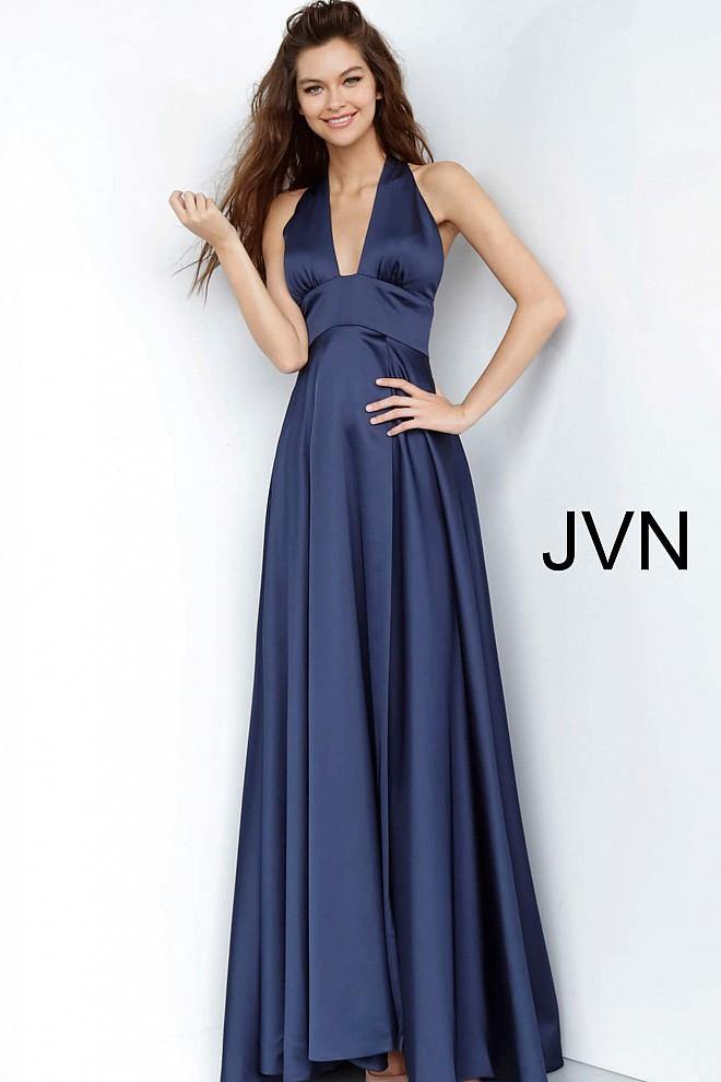 JVN by Jovani Satin Long Prom Gown JVN4771 Navy - The Dress Outlet Jovani