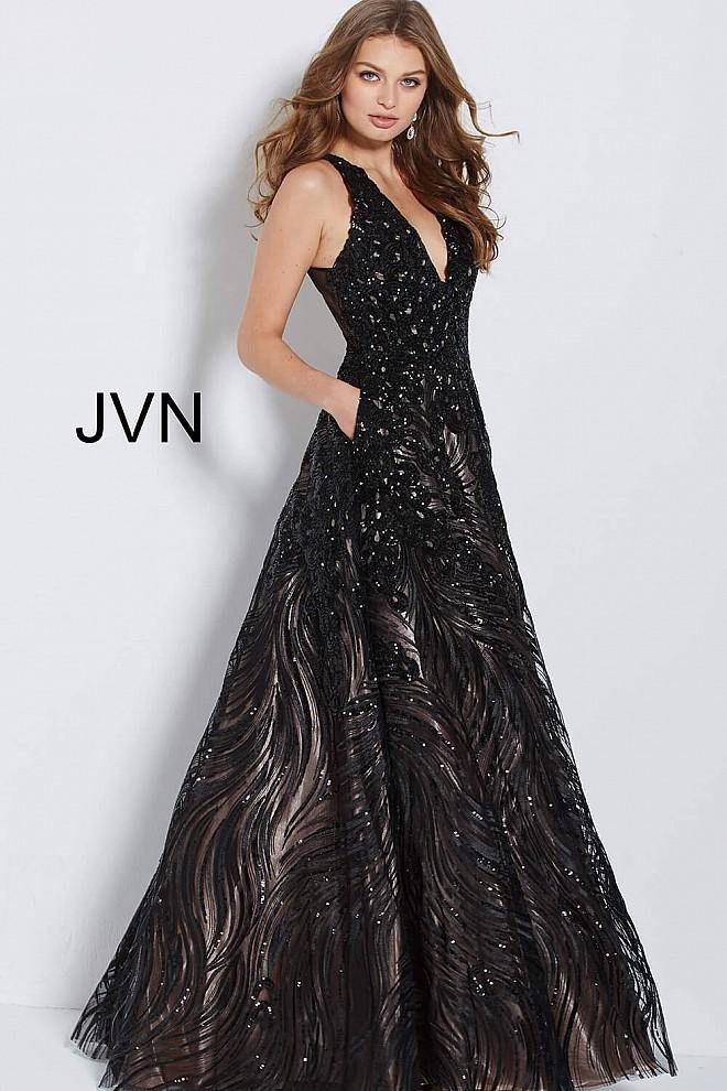 JVN By Jovani Long Formal V Neck Ball Gown JVN60641 - The Dress Outlet Jovani