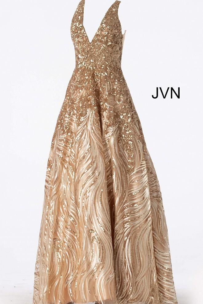 JVN By Jovani Long Formal V Neck Ball Gown JVN60641 - The Dress Outlet Jovani