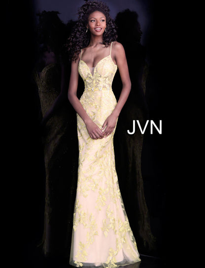 JVN By Jovani Spaghetti Straps Prom Lace Dress JVN62330 - The Dress Outlet Jovani