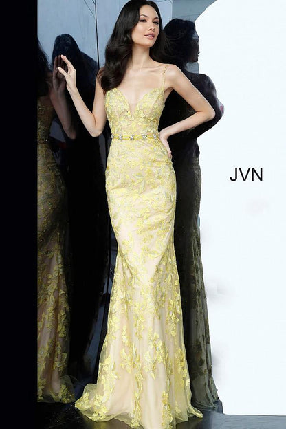 JVN By Jovani Spaghetti Straps Prom Lace Dress JVN62330 - The Dress Outlet Jovani