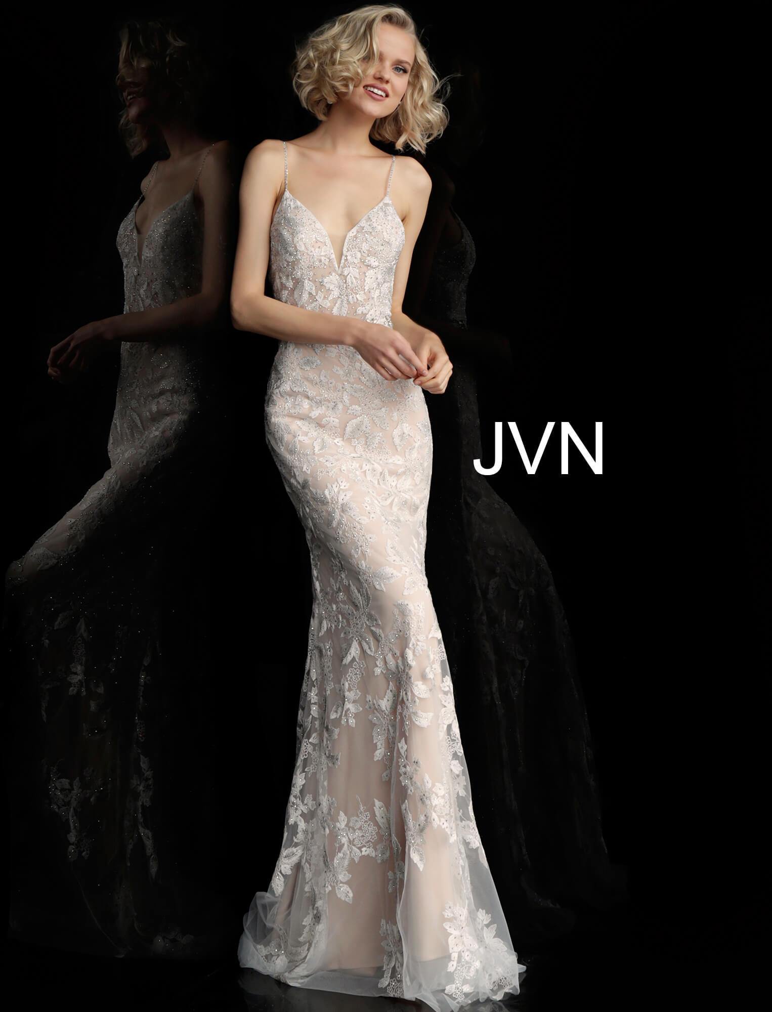 JVN By Jovani Spaghetti Straps Prom Lace Dress JVN62330 - The Dress Outlet Jovani