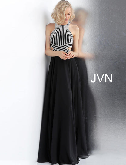 JVN By Jovani Long Prom Dress JVN62472 Black/Silver - The Dress Outlet Jovani