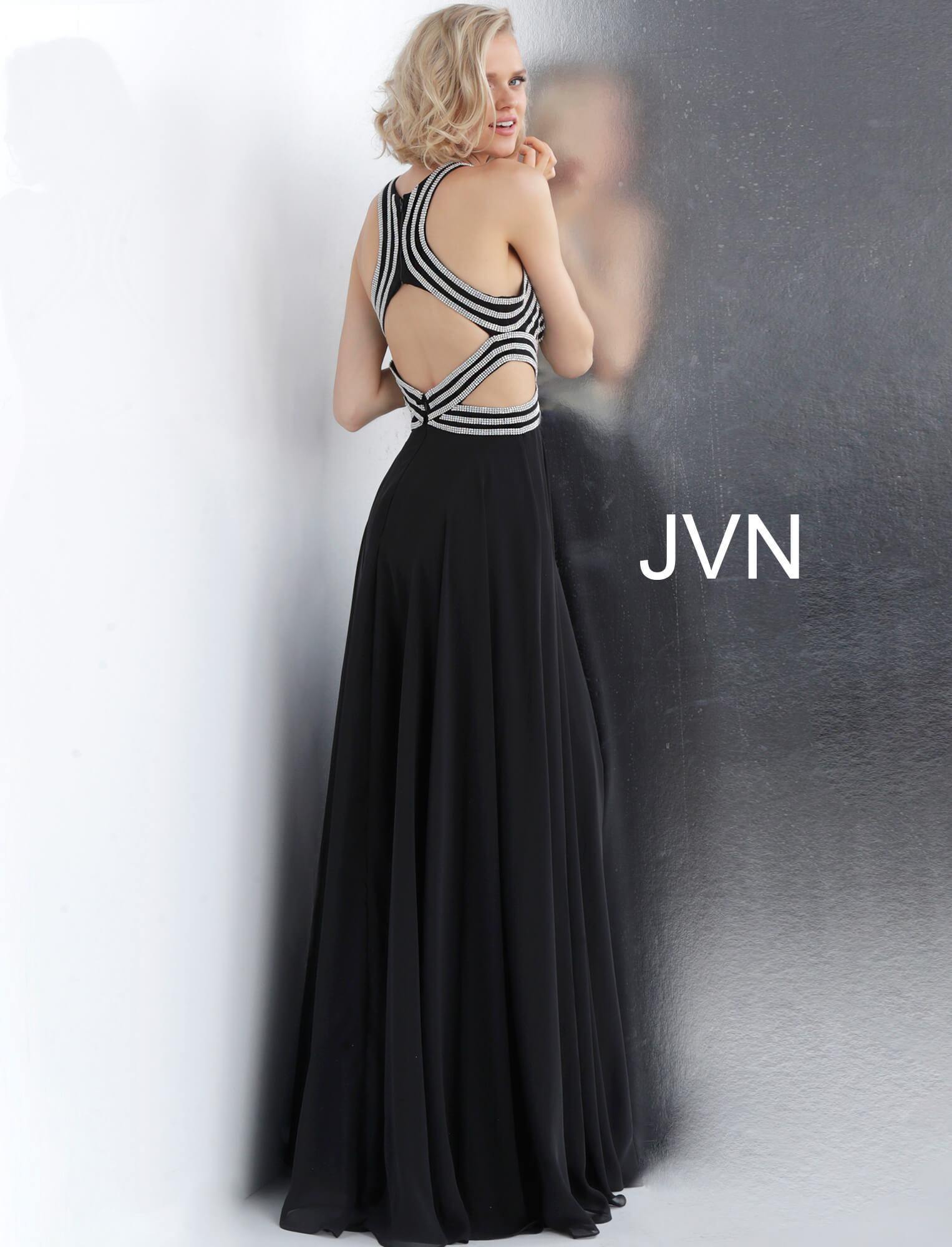 JVN By Jovani Long Prom Dress JVN62472 Black/Silver - The Dress Outlet Jovani