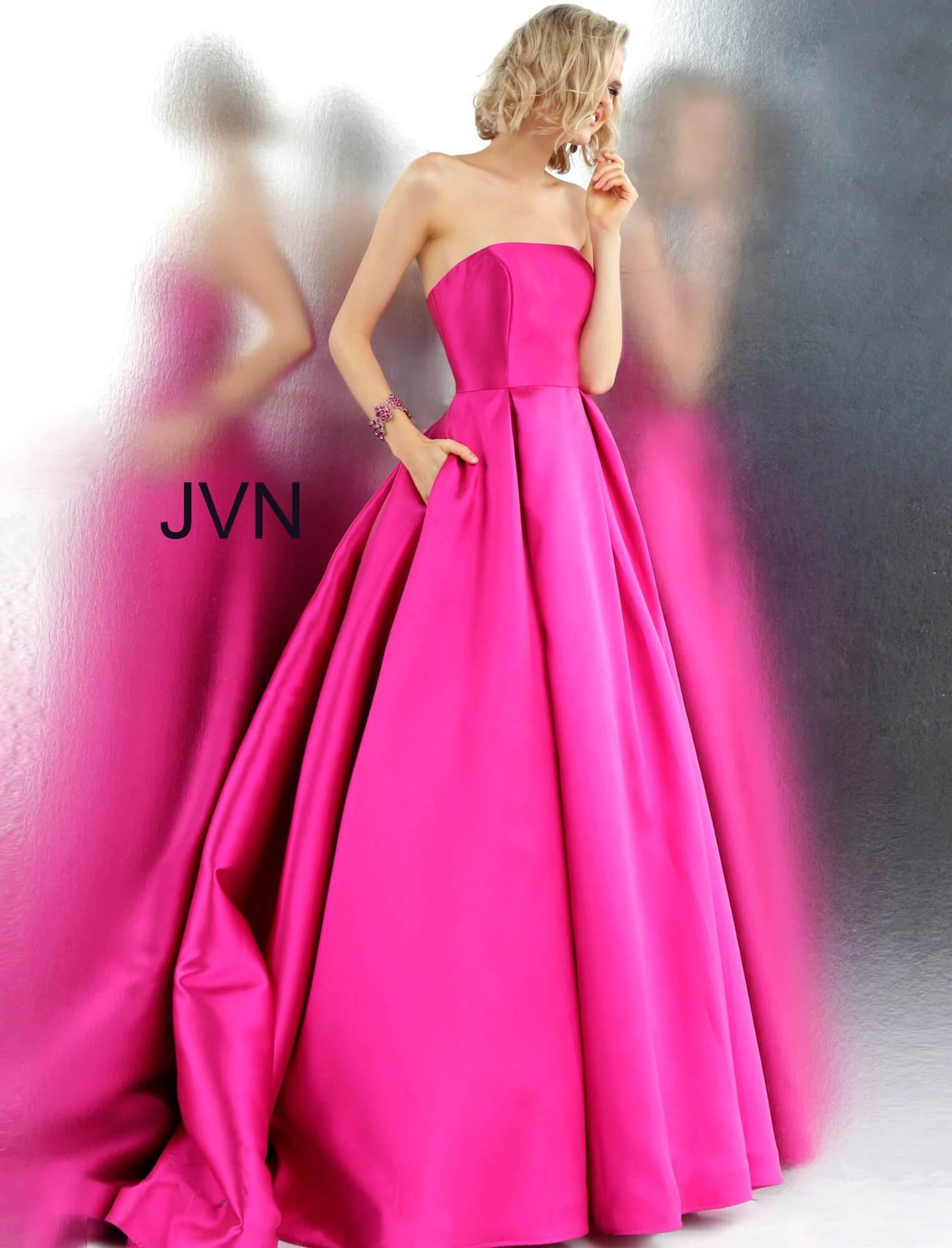 JVN By Jovani Prom Long Strapless Pleated Skirt Ball Gown JVN62633 - The Dress Outlet Jovani