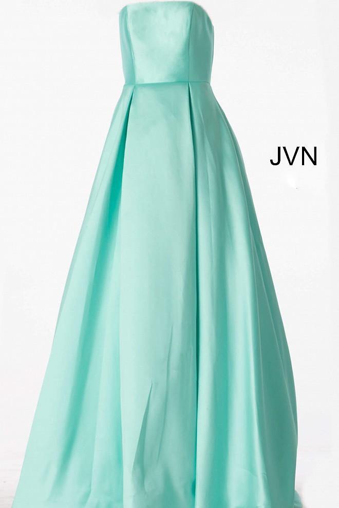 strapless mint green prom dress Mint Green Sweetheart Tulle Tiered A-Line Long Prom Dress with Slit Champagne / 2 main image 0