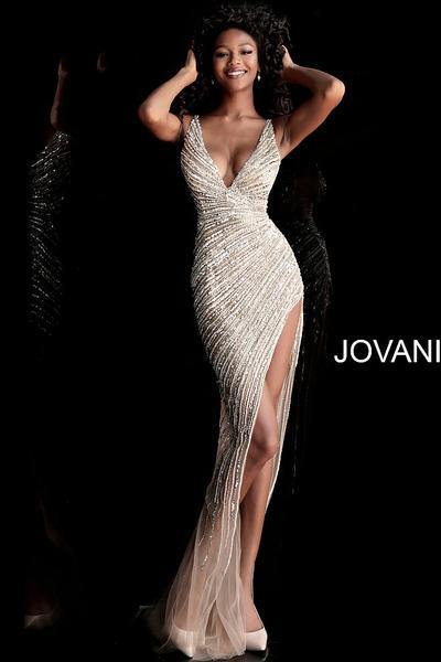 JVN By Jovani Sleeveless V-Neck Open Back Long Dress JVN63405 - The Dress Outlet Jovani