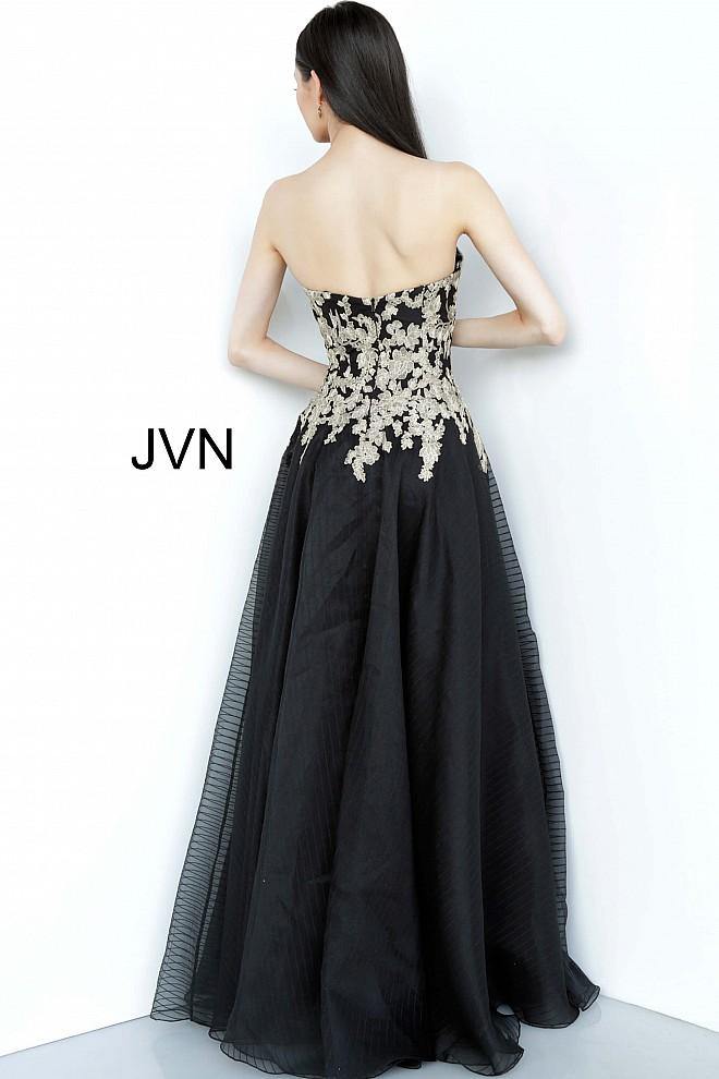 JVN By Jovani Long Prom Dress JVN64088 Black/Gold - The Dress Outlet Jovani
