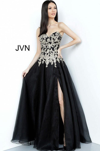 JVN By Jovani Long Prom Dress JVN64088 Black/Gold - The Dress Outlet Jovani