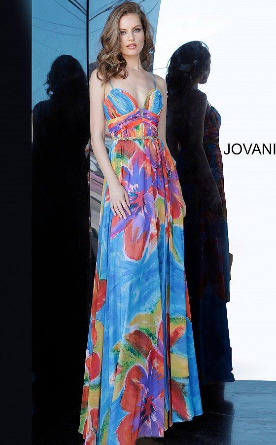 Jovani 65613 Long Floral Print Prom Gown