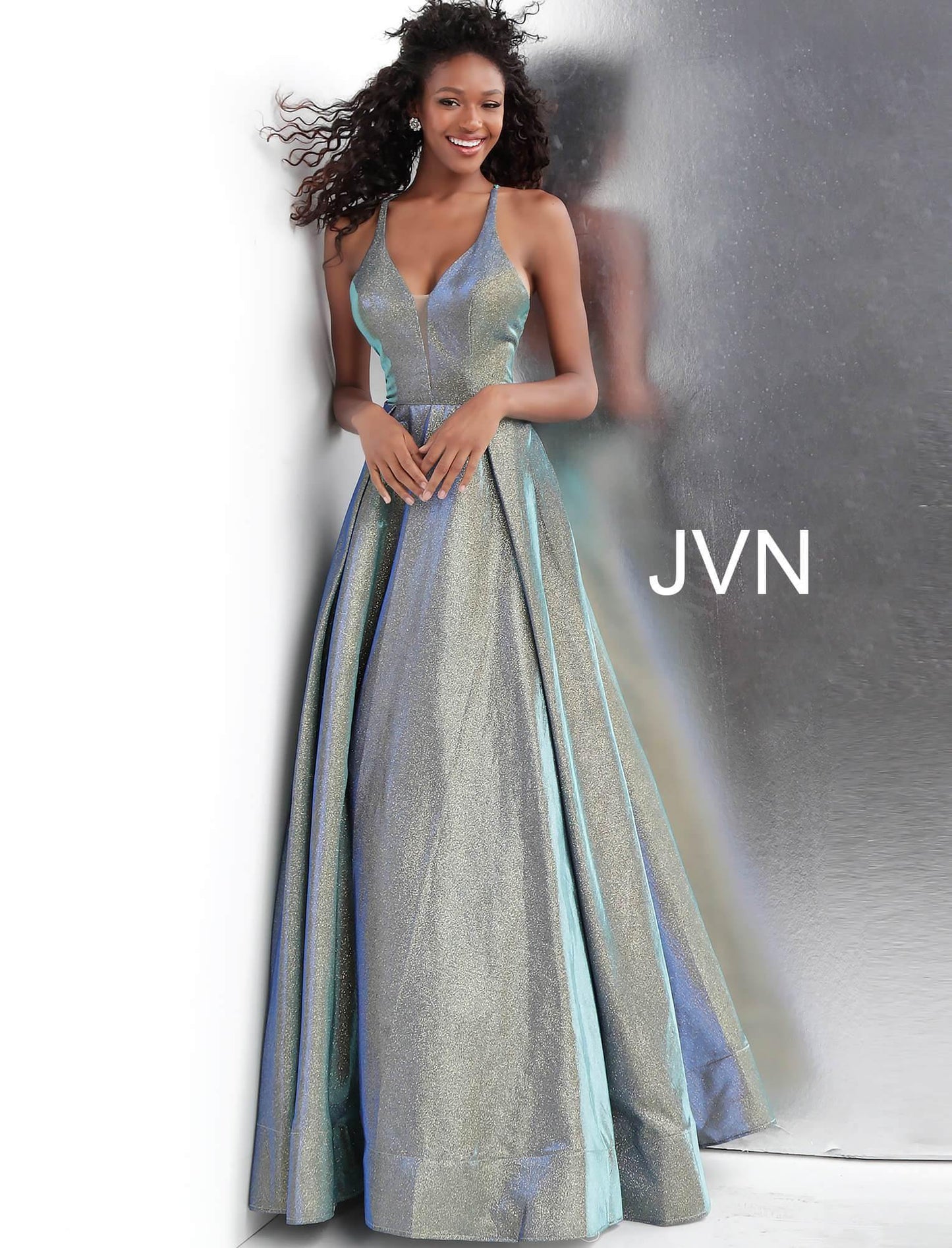 JVN By Jovani Long Prom Gown JVN65851 Green/Blue - The Dress Outlet Jovani