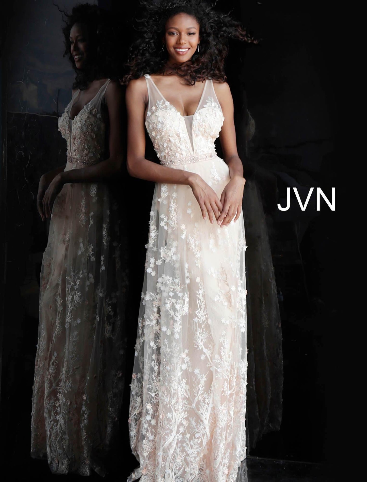JVN by Jovani Long Formal Dress JVN66127 Blush - The Dress Outlet Jovani
