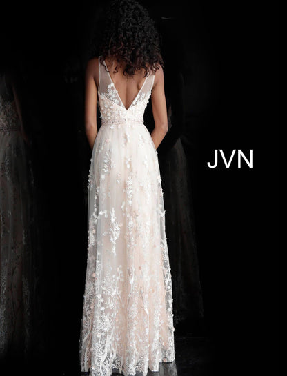 JVN by Jovani Long Formal Dress JVN66127 Blush - The Dress Outlet Jovani