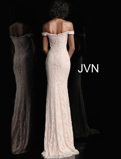 JVN By Jovani Off Shoulder Fitted Lace Prom Gown JVN66695 - The Dress Outlet Jovani