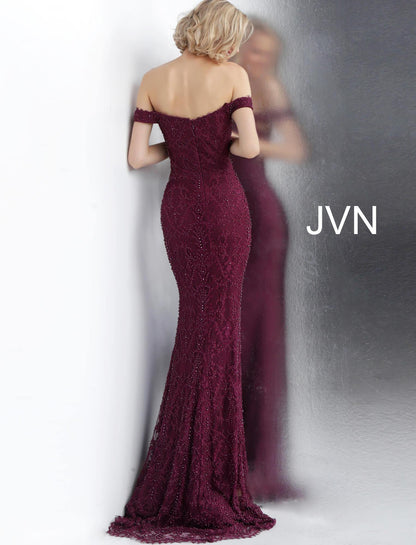 JVN By Jovani Off Shoulder Fitted Lace Prom Gown JVN66695 - The Dress Outlet Jovani