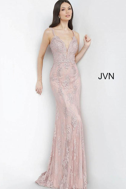 JVN By Jovani Long Fitted Formal Lace Prom Gown JVN66971 - The Dress Outlet Jovani