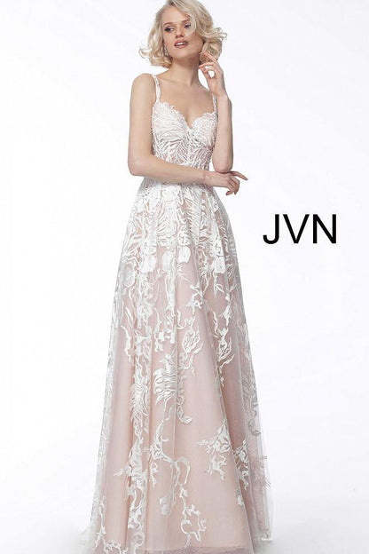 JVN By Jovani Long Prom Gown JVN67181 White/Pink - The Dress Outlet Jovani