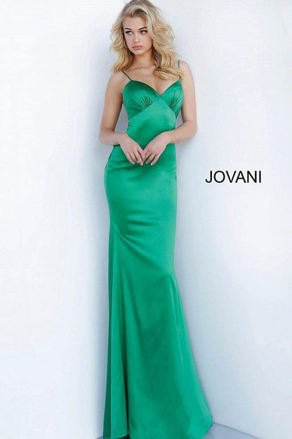 JVN By Jovani Long Satin Prom Dress JVN67862 Green - The Dress Outlet Jovani