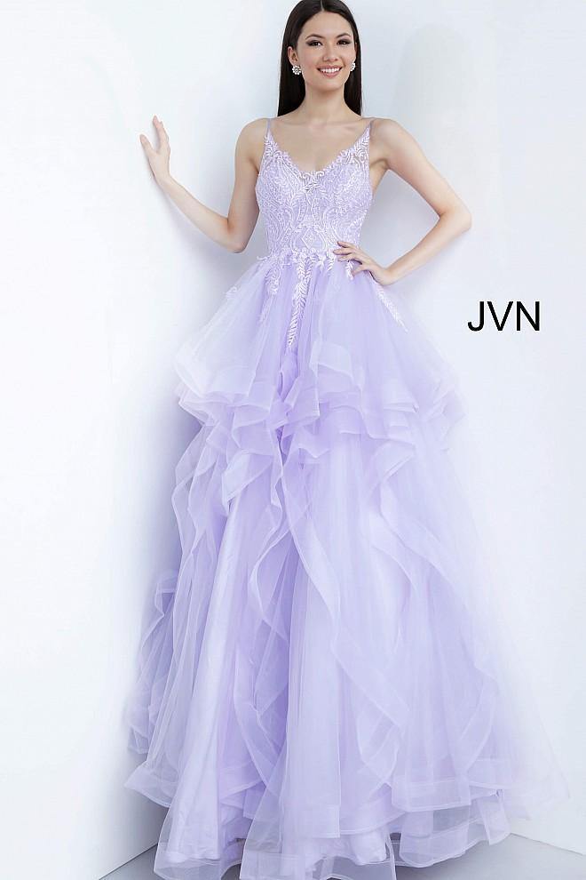 JVN By Jovani Long Prom Ball Gown JVN68128 Lilac - The Dress Outlet Jovani