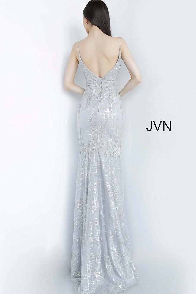 JVN By Jovani Long Formal Prom Gown JVN68134 Silver - The Dress Outlet Jovani