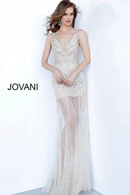 JVN by Jovani Prom Long Dress JVN68476 Off White/Nude - The Dress Outlet Jovani