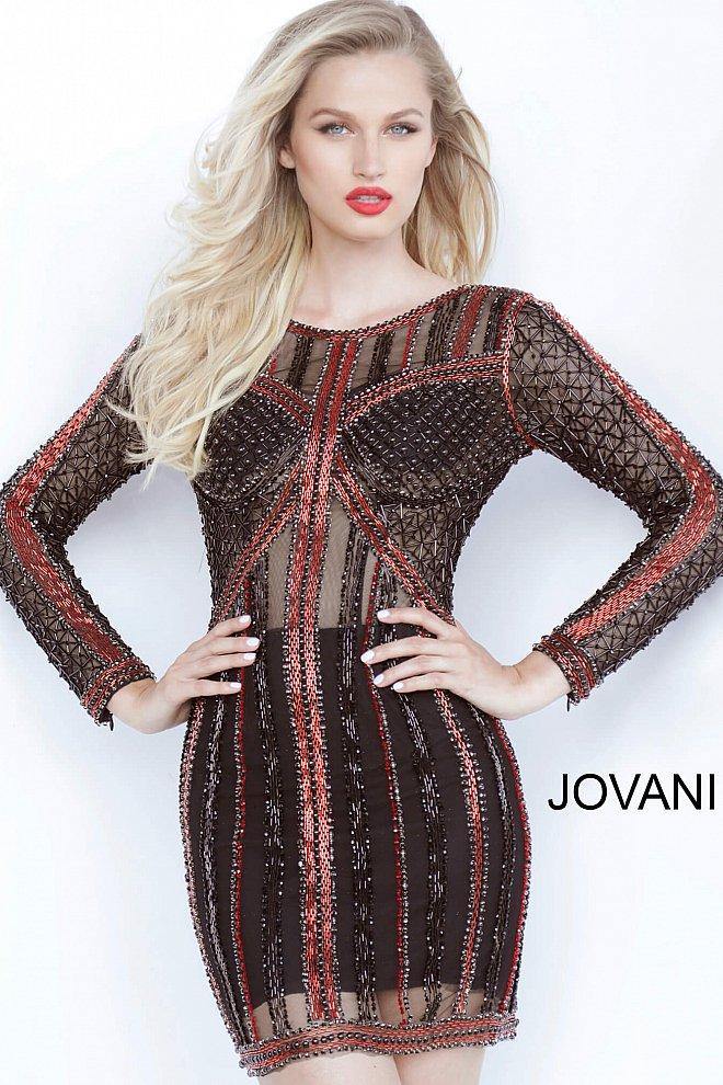 JVN by Jovani Short Dress JVN68478 Black/Multi - The Dress Outlet Jovani