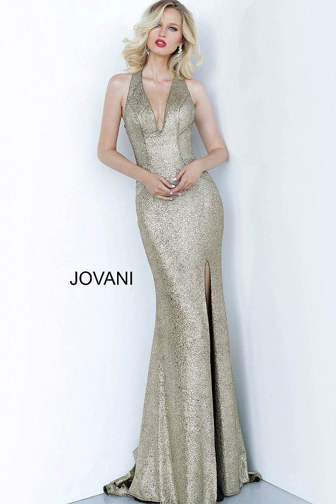 JVN By Jovani Prom Fitted Long Dress JVN68481 Gold - The Dress Outlet Jovani