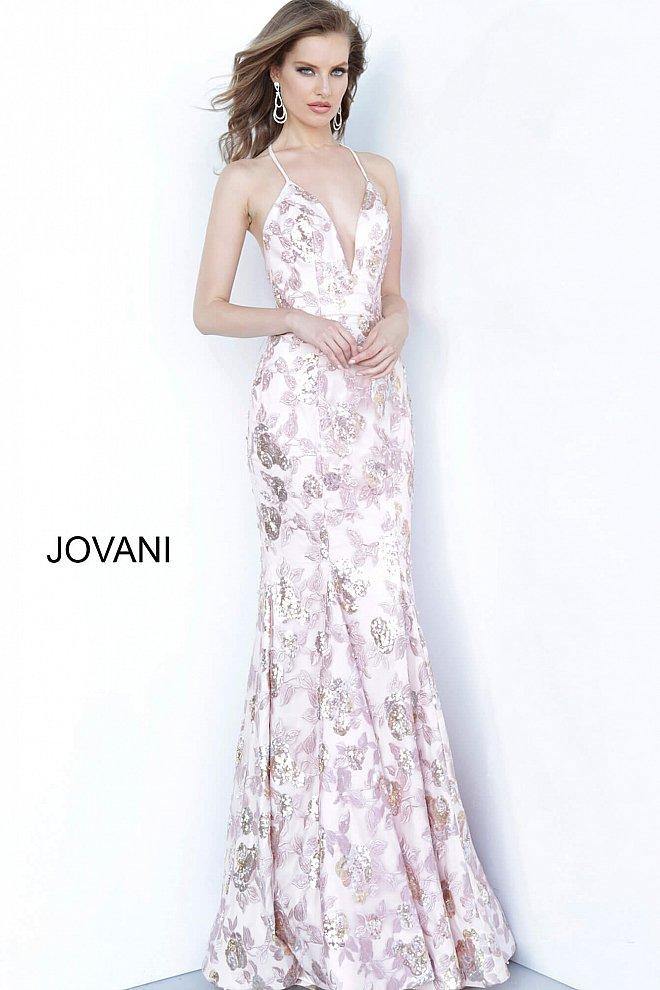 JVN By Jovani Prom Fitted Long Dress JVN68708 Blush - The Dress Outlet Jovani
