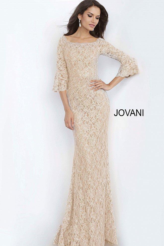 JVN By Jovani Long Formal Dress JVN68810 Champagne - The Dress Outlet Jovani