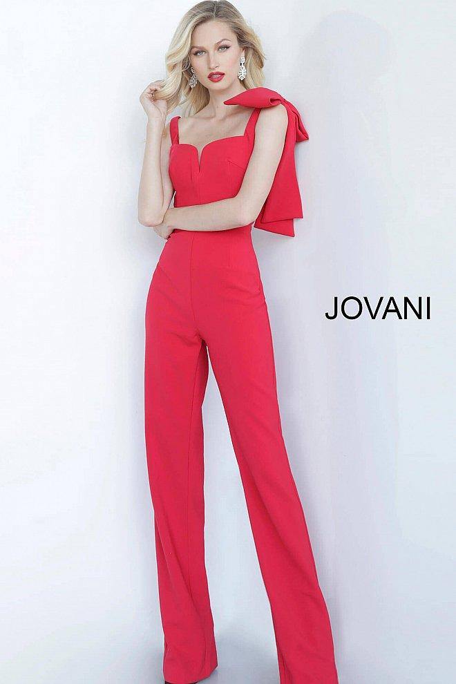 JVN By Jovani Long Formal Jumpsuit JVN68997 Red - The Dress Outlet Jovani