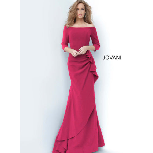 Cranberry 14 Jovani 00446 Off Shoulder Ruched Long Gown Sale