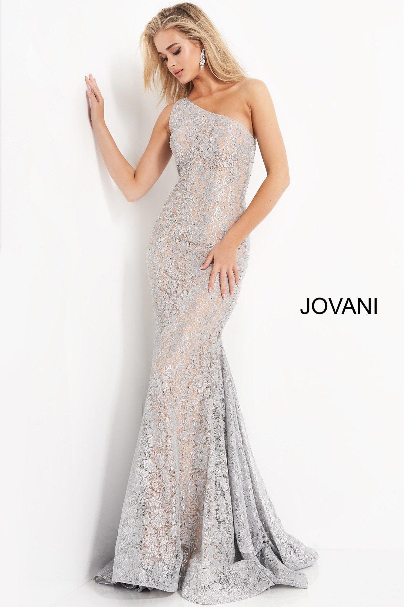 Jovani One Shoulder Long Prom Formal Lace Gown 00353 - The Dress Outlet