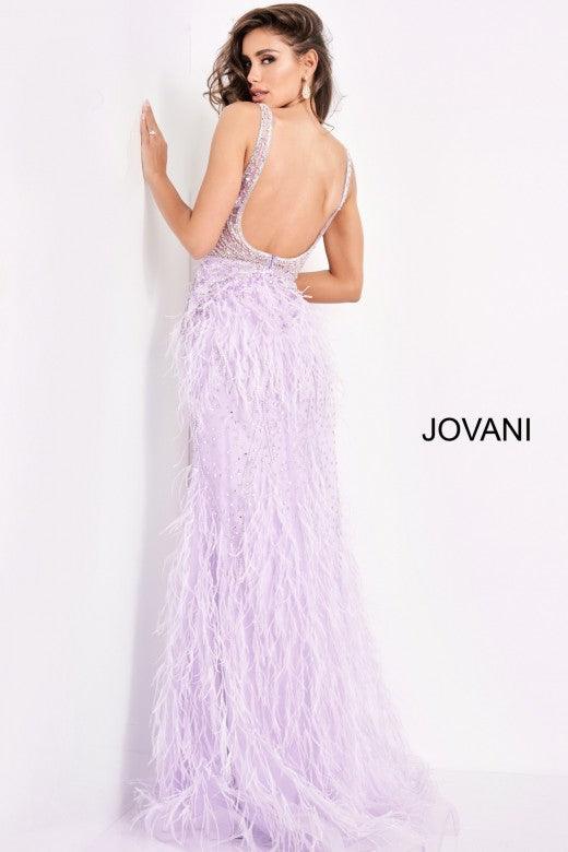 Jovani 03023 Prom Long Sleeveless Feather Dress Lilac