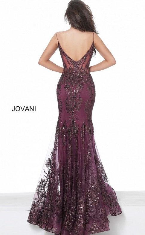 Jovani 3675 Prom Long Spaghetti Straps Mermaid Gown Eggplant - Eggplant / 18 Jovani 3675 Prom Long Spaghetti Straps Mermaid Gown Eggplant - Eggplant / 18
