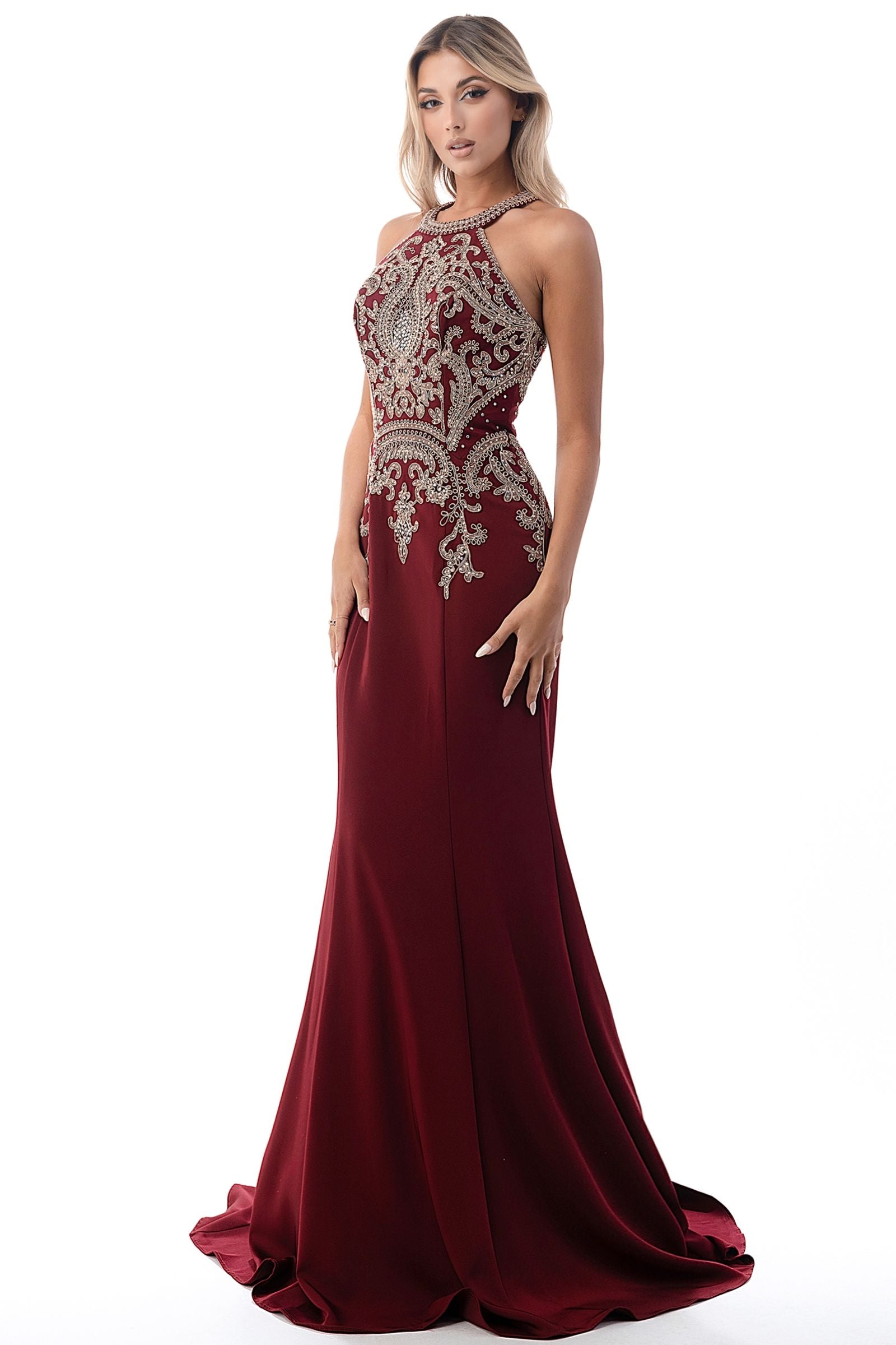 Prom Dresses Beaded Long Formal Fitted Prom Dress Dusty Rose