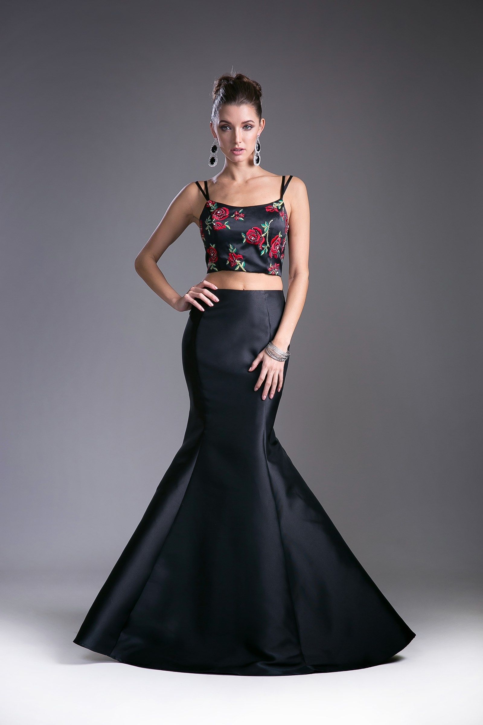 LaDivine KC1737 Two Piece Long Prom Dress in Black