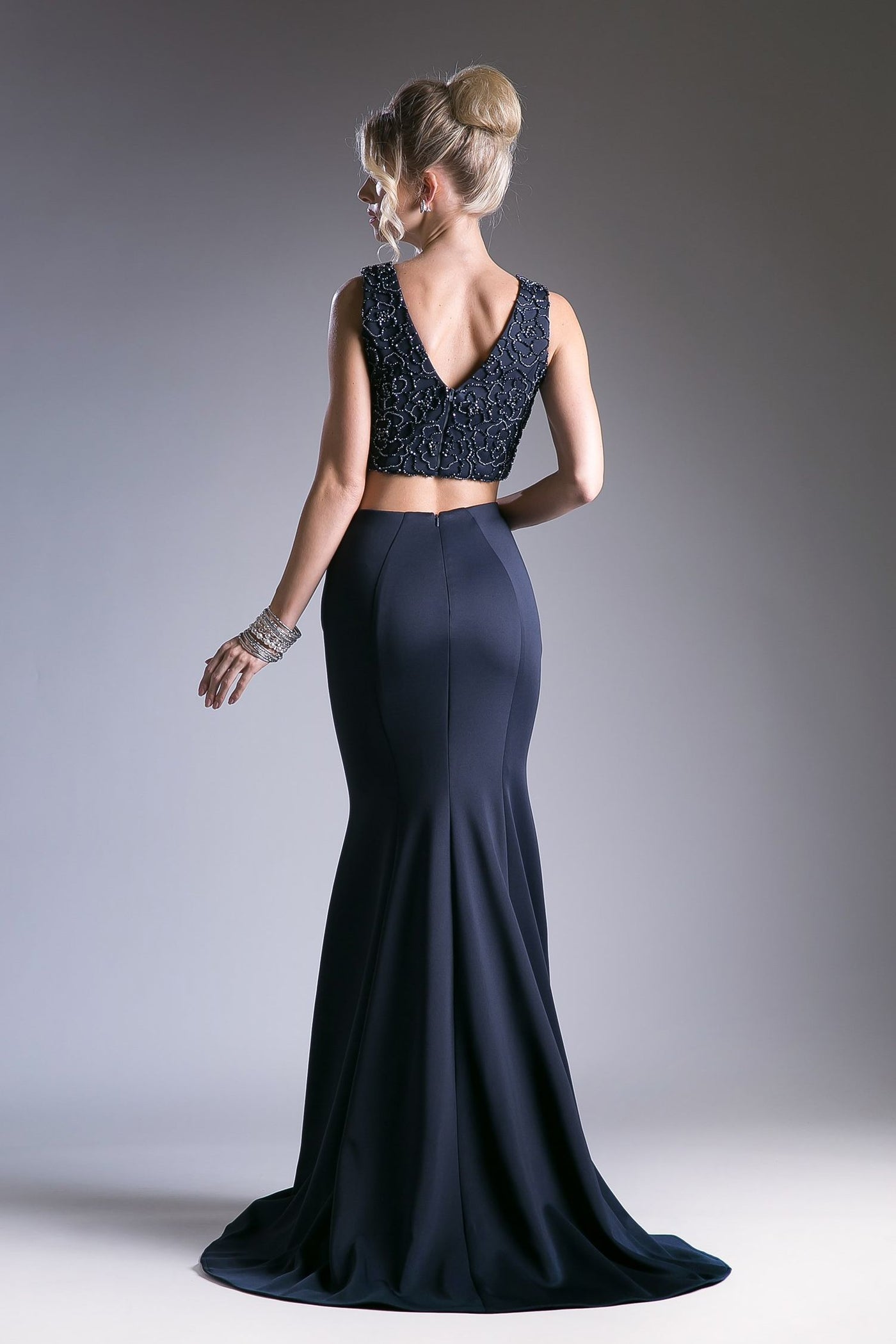 Prom Dresses Beaded Formal Long Fitted Prom Dress Navy