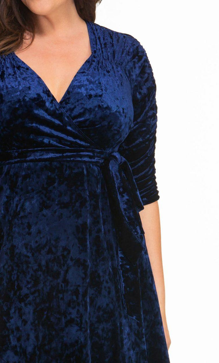 Kiyona Long Formal Plus Size Velvet Wrap Dress - The Dress Outlet Kiyonna