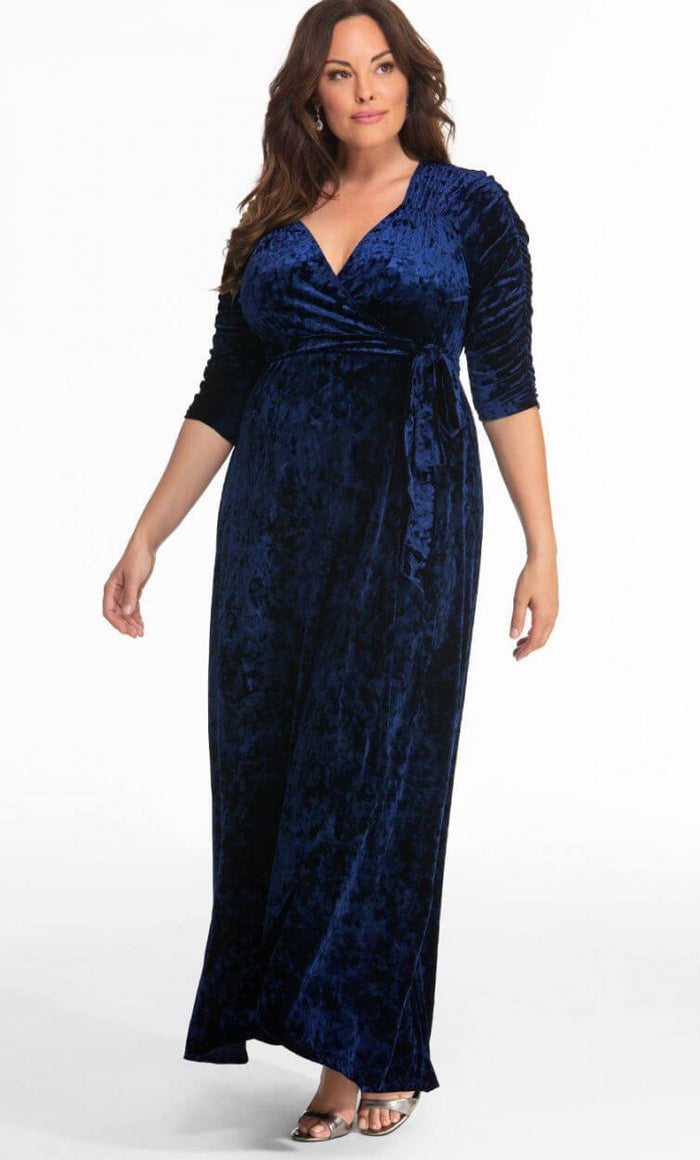 Kiyona Long Formal Plus Size Velvet Wrap Dress - The Dress Outlet Kiyonna