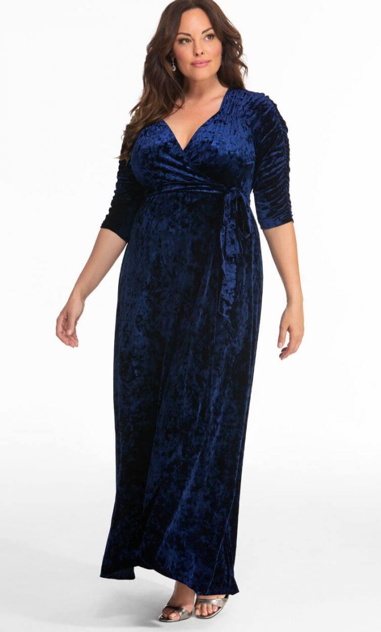 Kiyona Long Formal Plus Size Velvet Wrap Dress - The Dress Outlet Kiyonna
