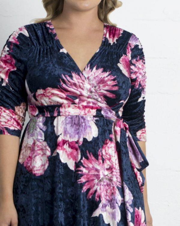 Kiyona Long Formal Plus Size Velvet Wrap Dress - The Dress Outlet