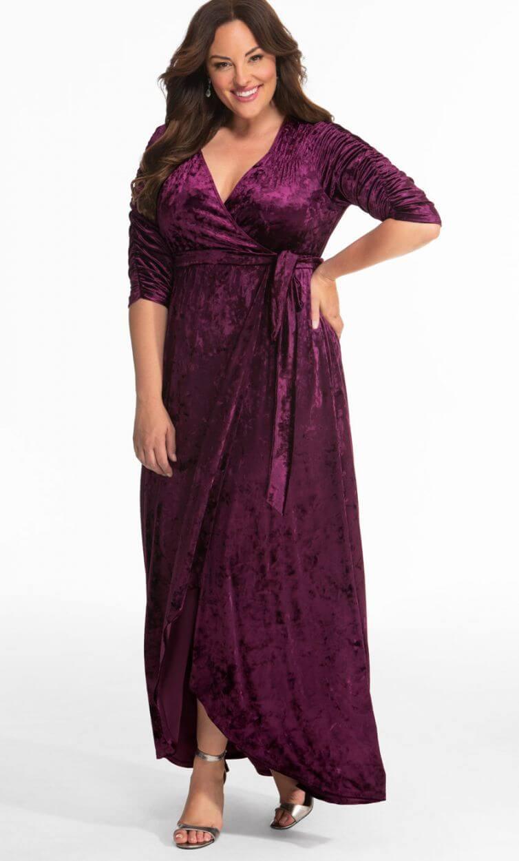 Navy Floral Kiyona Long Formal Plus Size Velvet Wrap Dress