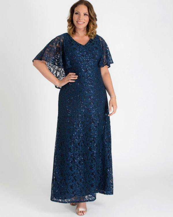 Kiyonna Celestial Cape Sleeve Gown - The Dress Outlet Kiyonna