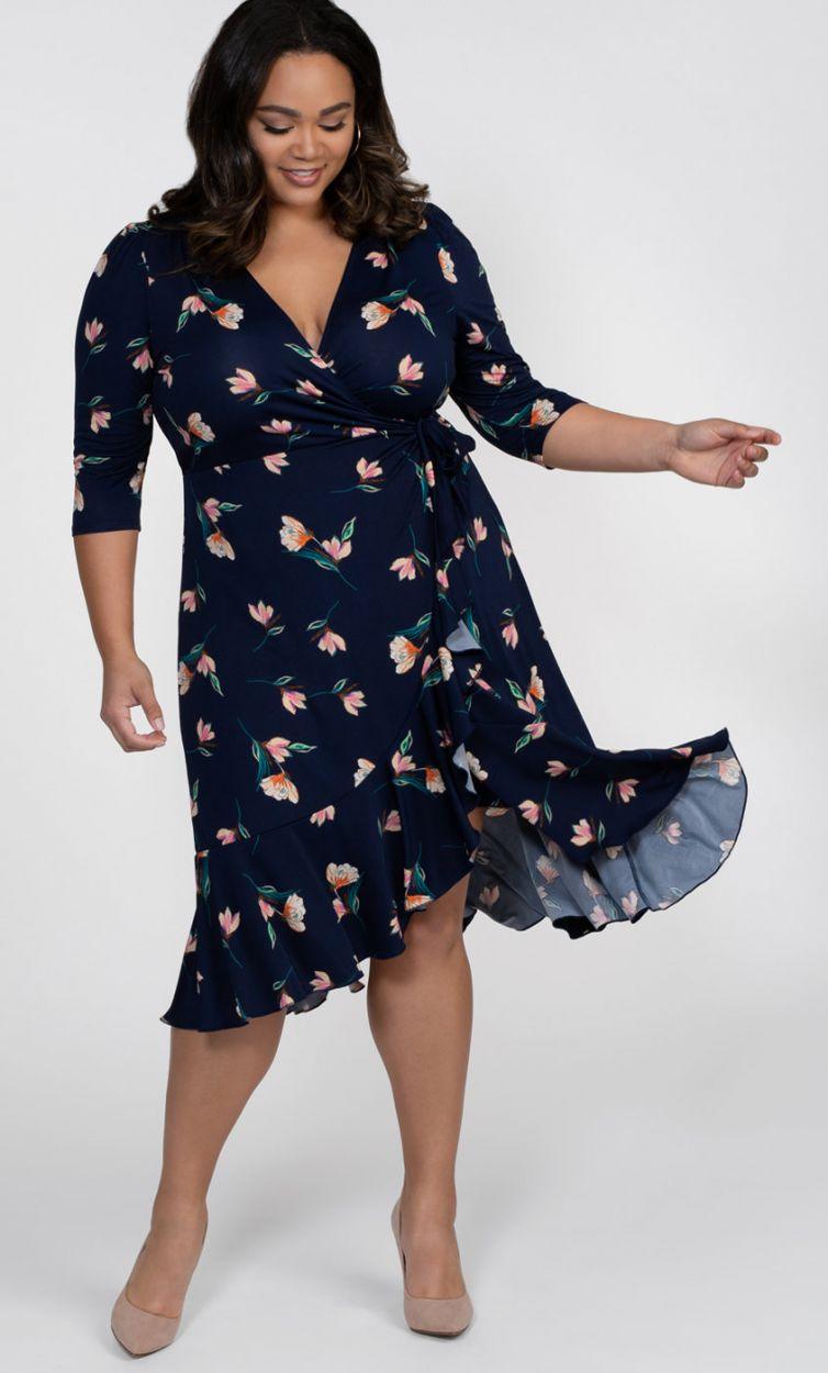 Kiyonna Flirty Flounce Wrap Dress - The Dress Outlet Kiyonna
