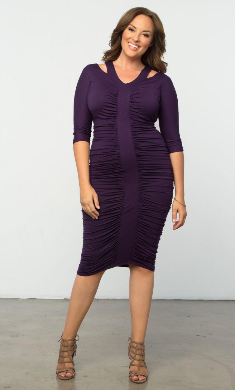Kiyonna Fitted Riveting Ruched Dress - The Dress Outlet Kiyonna