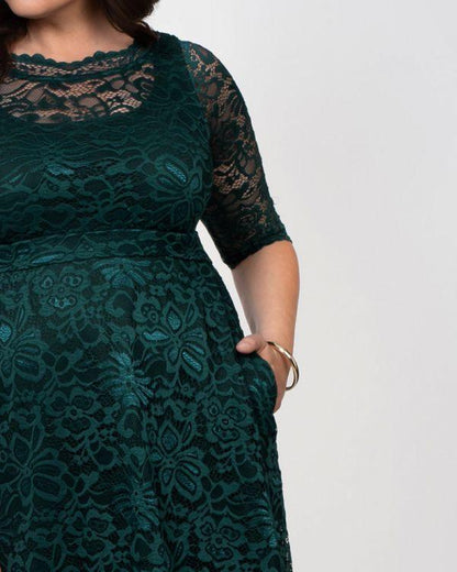 Kiyonna Long Plus Size Lace Dress - The Dress Outlet