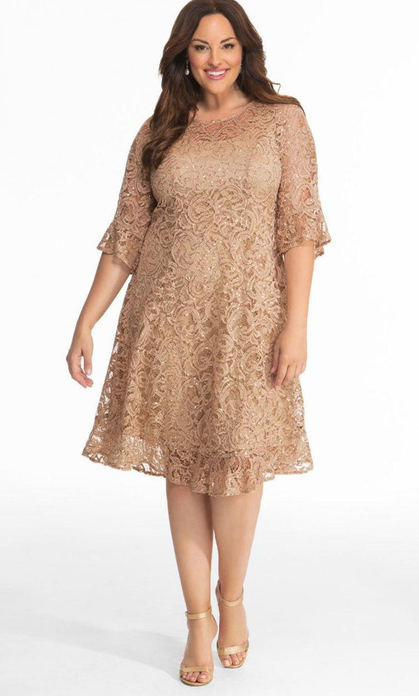 Kiyonna Long Sleeve Sequin Lace Cocktail Dress