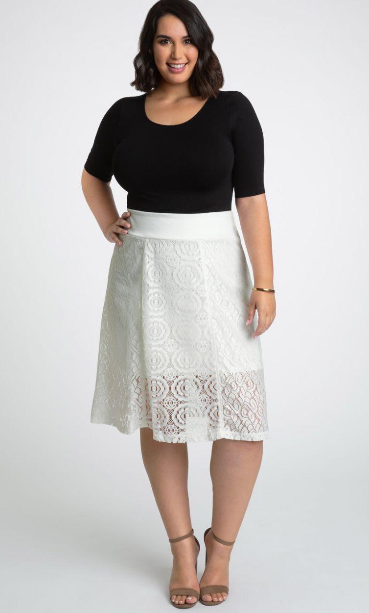 Kiyonna Muse Lace Midi Skirt Short Dress - The Dress Outlet Kiyonna