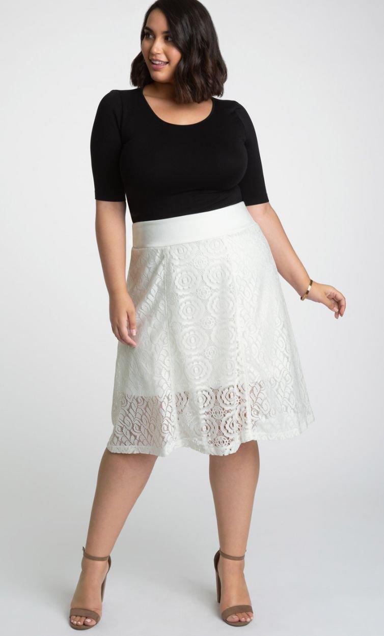 Kiyonna Muse Lace Midi Skirt Short Dress - The Dress Outlet Kiyonna